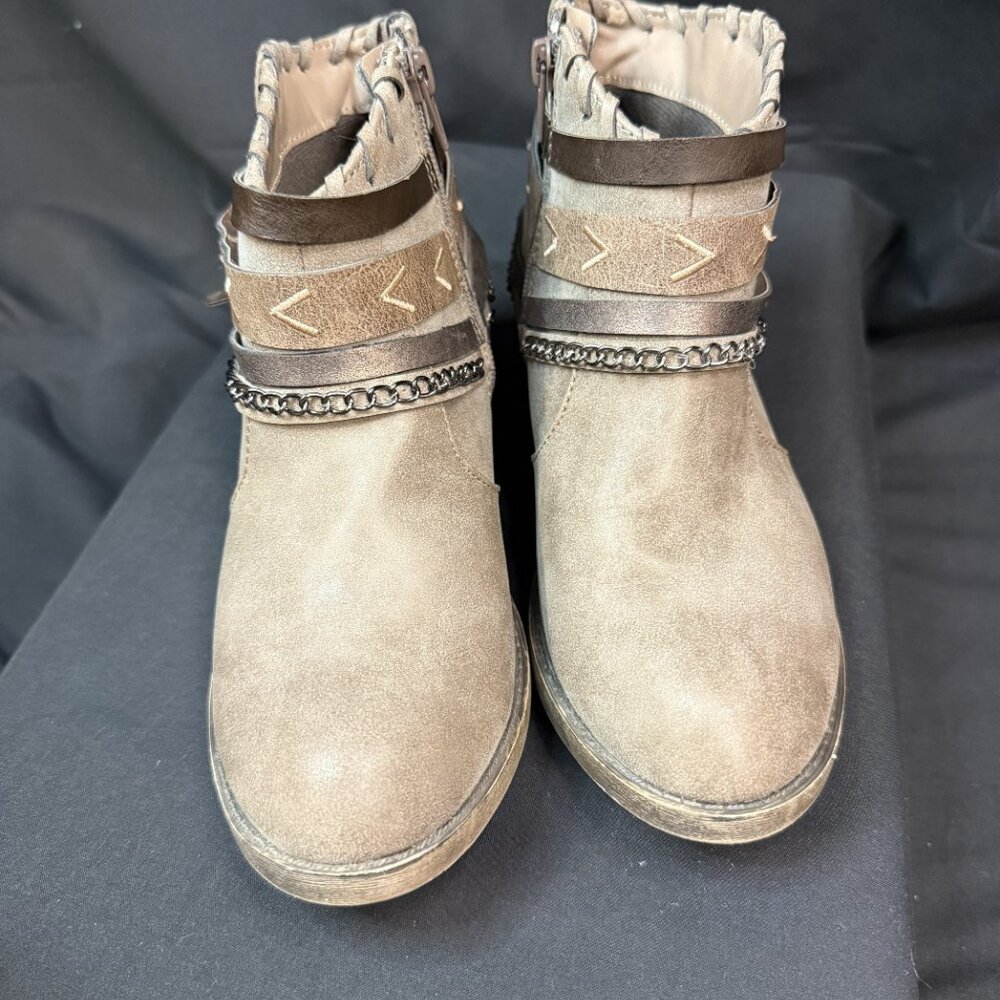 New Taupe Chain Strap Ankle Boots | Boho Western Neutral Booties - Picture 3 of 4